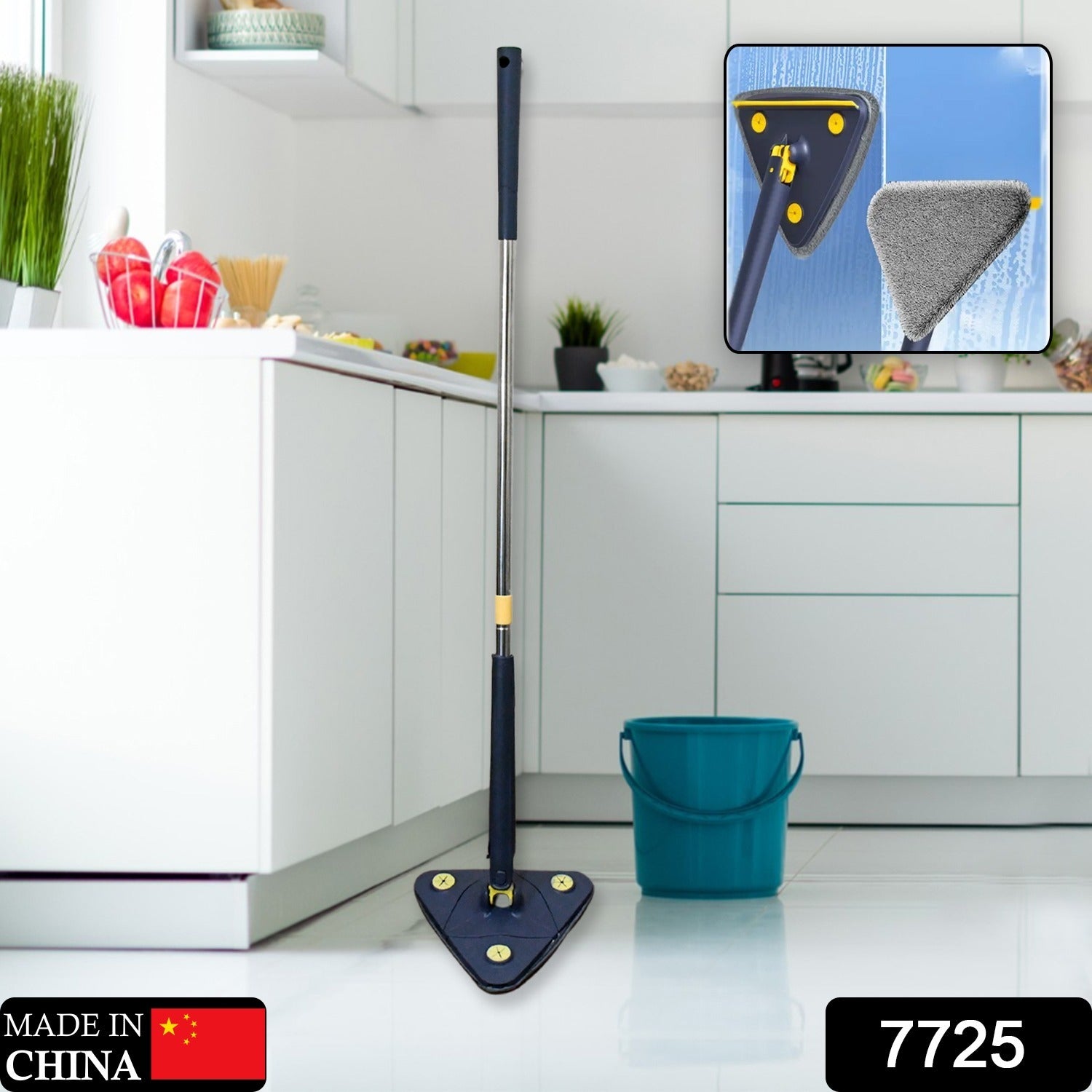 7725 Rotatable Adjustable Triangle Cleaning Mop Triangle Mop with Stainless Steel Long Handle Push-Pull Squeezing Cleaning Mop Dry & Wet Mop for Floor Windows (1 Pc) 7725 Rotatable Adjustable Triangle Cleaning Mop Triangle Mop with Stainless Steel Long Handle Push-Pull Squeezing Cleaning Mop Dry & Wet Mop for Floor Windows (1 Pc)